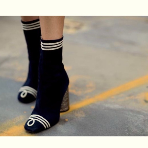 Tommy Hilfiger Collection - Navy Suede Boots with Gold Embellishments - Picture 1 of 12